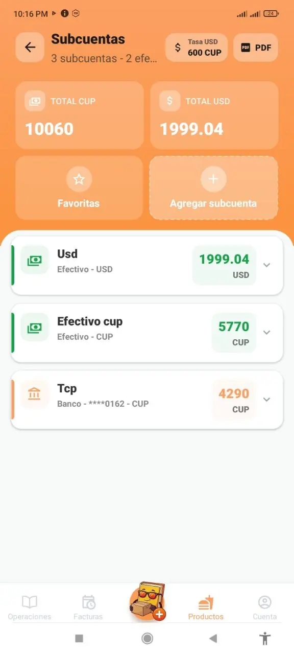 Suma de subcuentas en usuario Pro