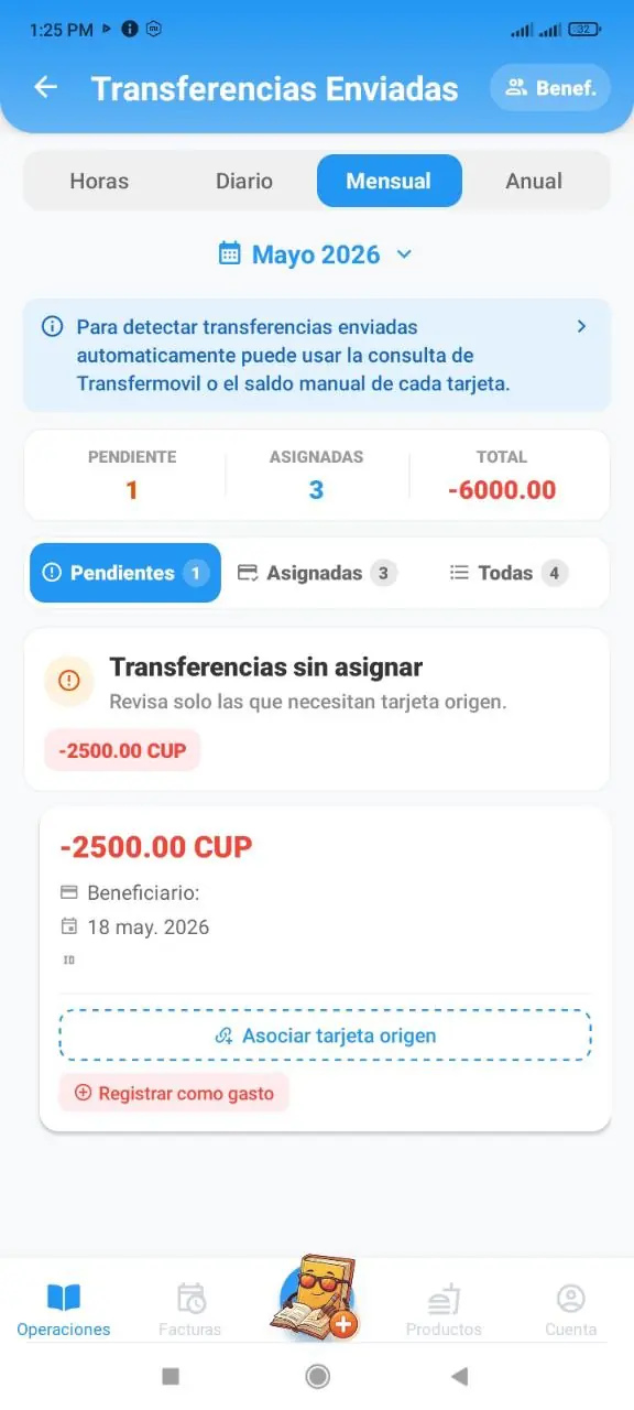 Transferencia enviada pendiente de asignar tarjeta