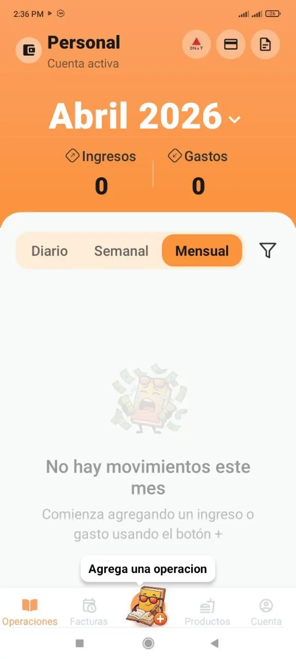 Botón principal para agregar operación