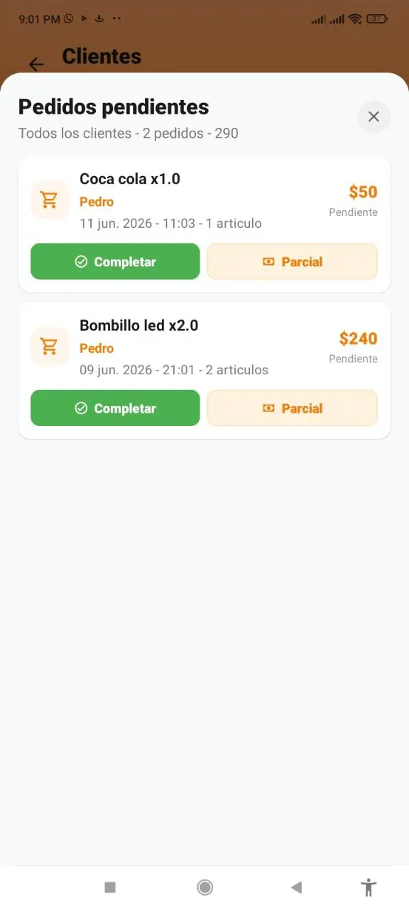 Pedidos pendientes de clientes