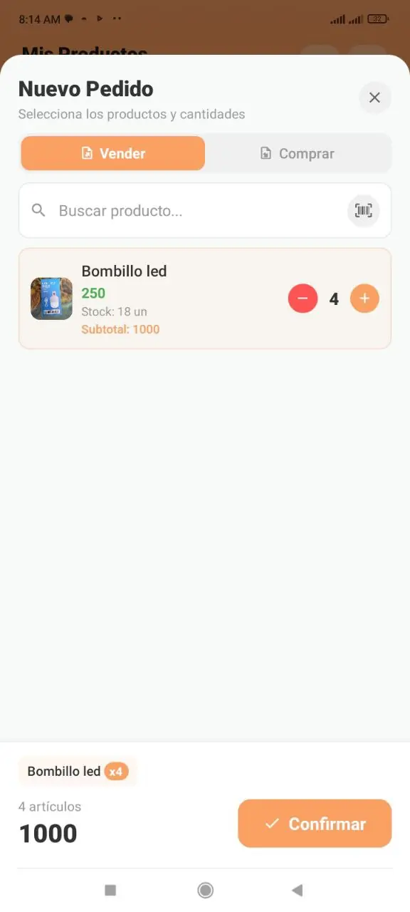 Total del pedido y botón confirmar
