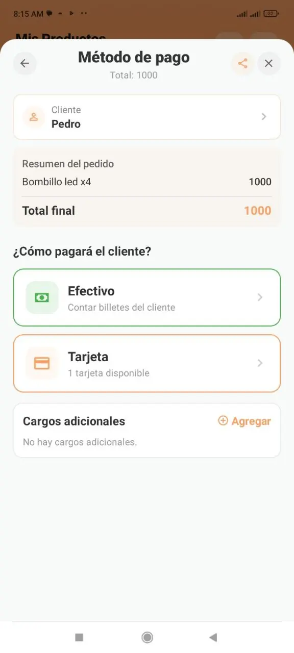 Botón para compartir el pedido