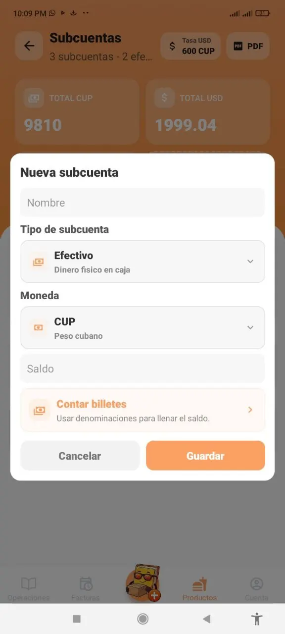 Formulario Nueva subcuenta