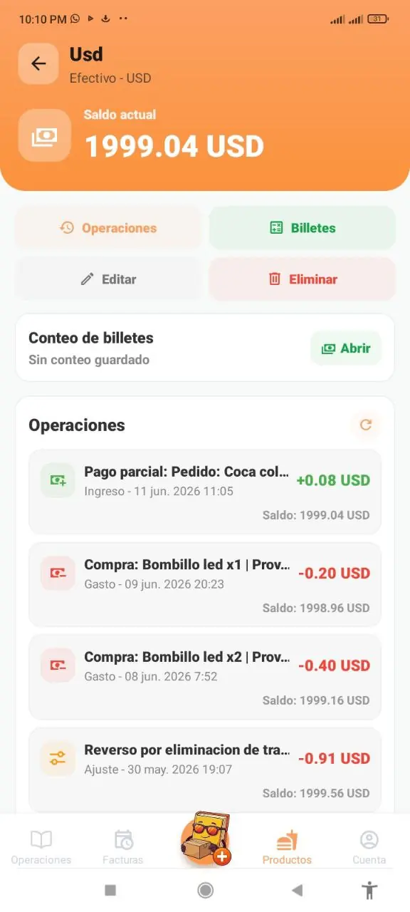 Detalle de subcuenta con operaciones