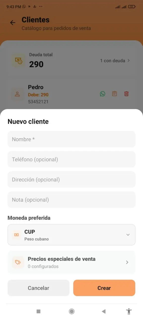 Formulario Nuevo cliente
