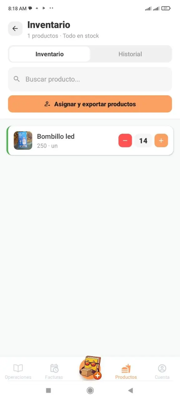 Inventario para asignar productos al vendedor