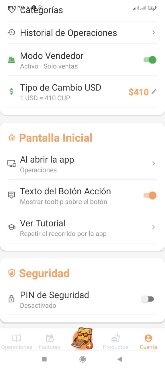 Modo Vendedor activo en Cuenta