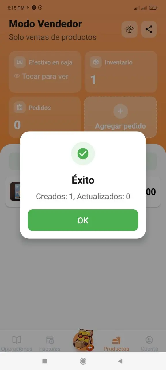 Importación de productos del administrador completada