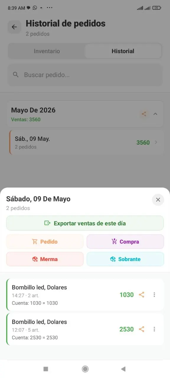 Exportar ventas de un día desde Inventario